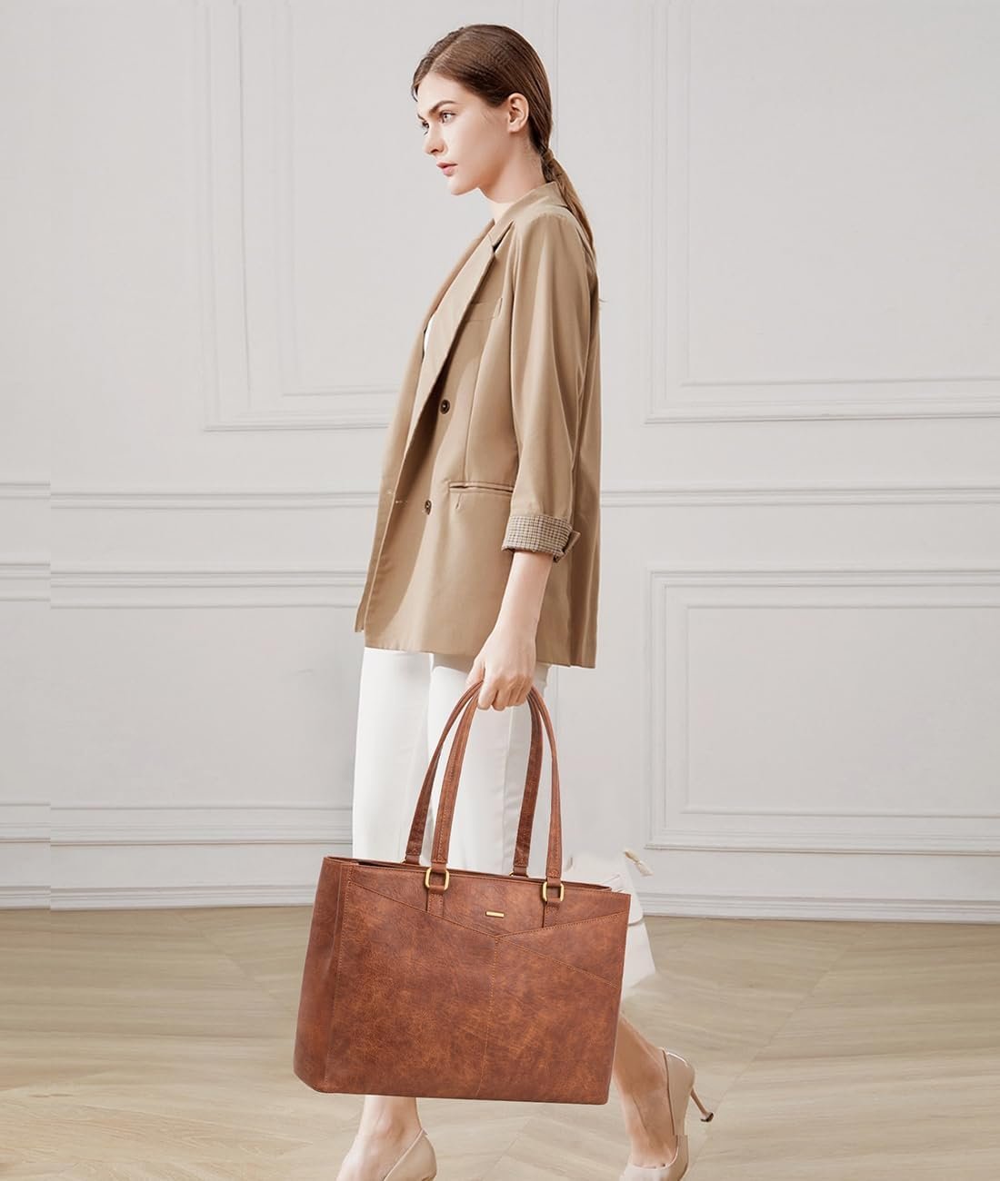 Waterproof Leather Laptop Tote Bag – 15.6 Inch Business Work Bag for Women - Image 2